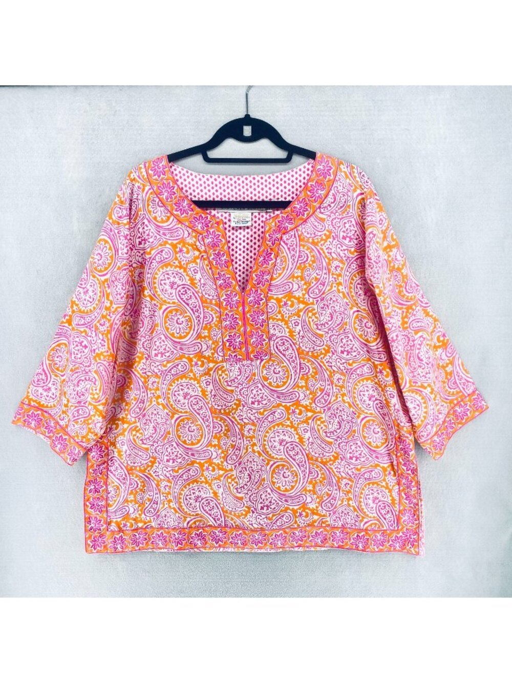 Gretchen Scott Top Womens L Multicolor Cotton Floral Kimono Blouse Boho